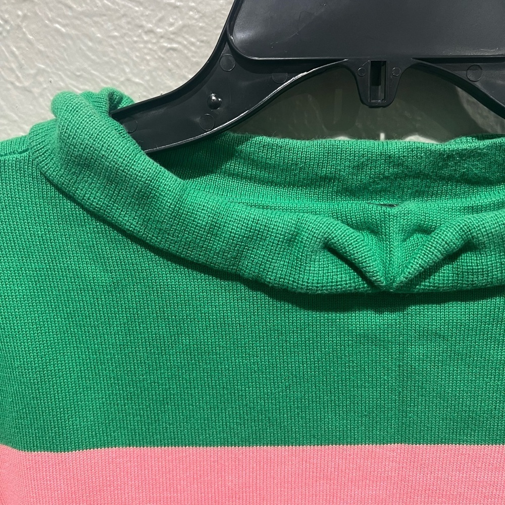 Talbots Vibrant Green Knit Top Pink Stripes Size XL EUC Detailed Neckline - Picture 2 of 5